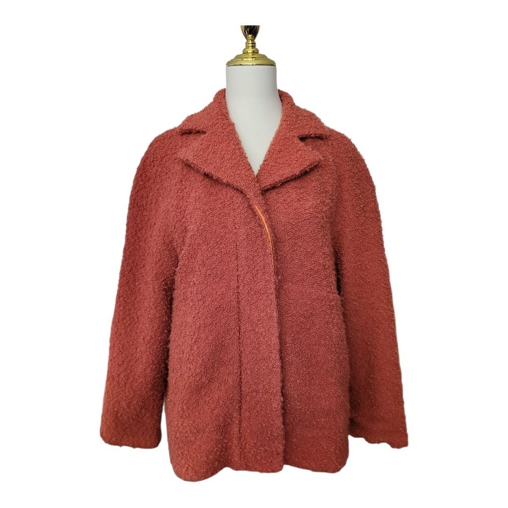 Olly Women's Wear XS Rust Bouclé Wool Blend Coat Teddy Jacket Orange Lining...‎